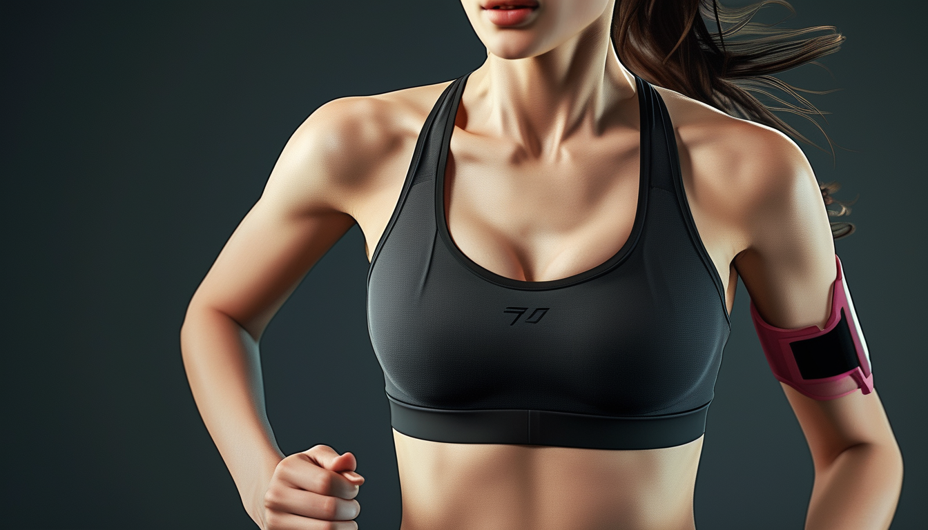 Woman running in a supportive sports bra