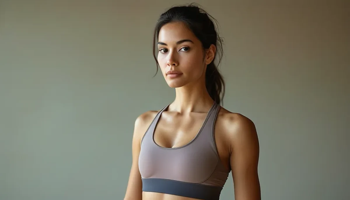 Woman with good posture in a supportive sports bra